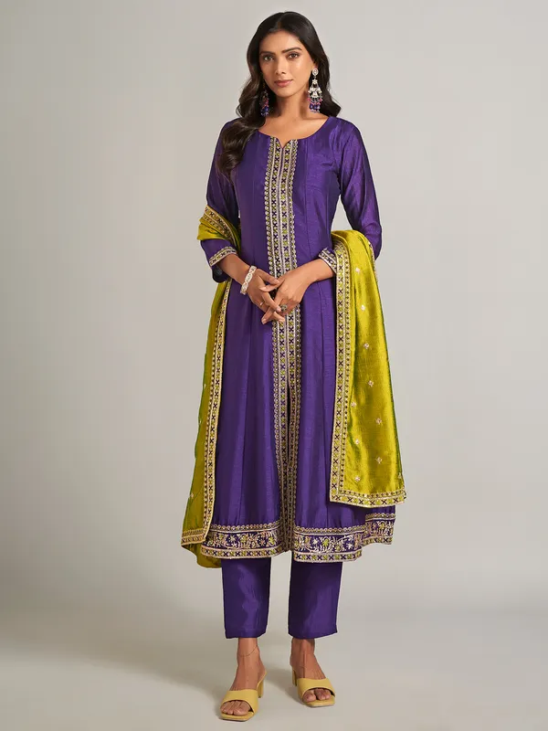 Trendy purple silk salwar suit for wedding