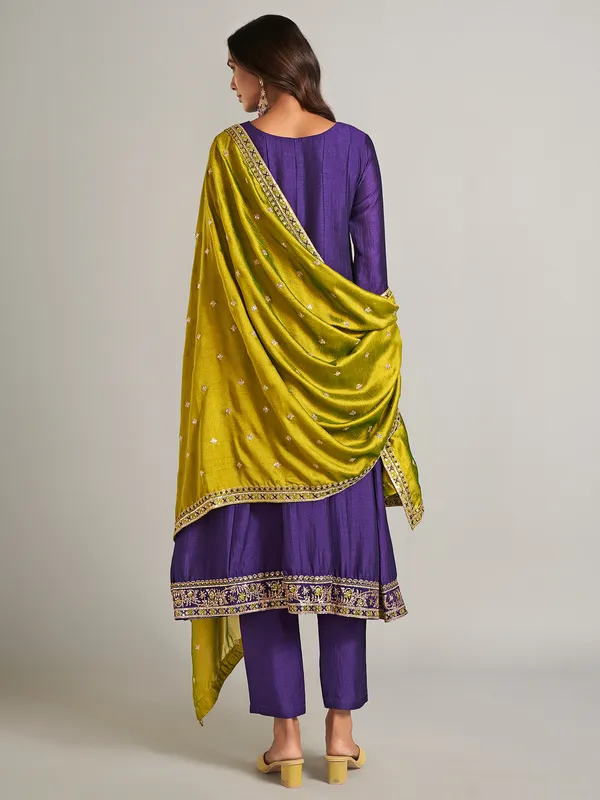 Trendy purple silk salwar suit for wedding