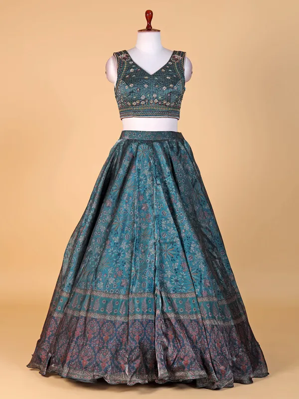 Trendy rama blue lehenga choli for reception