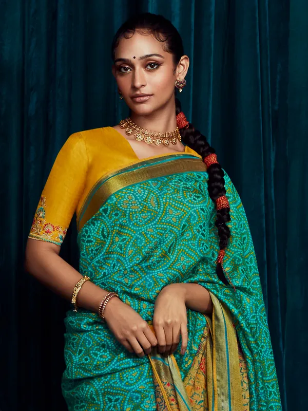 Trendy rama green brasso silk saree