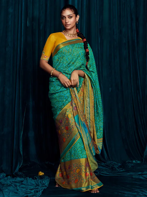 Trendy rama green brasso silk saree