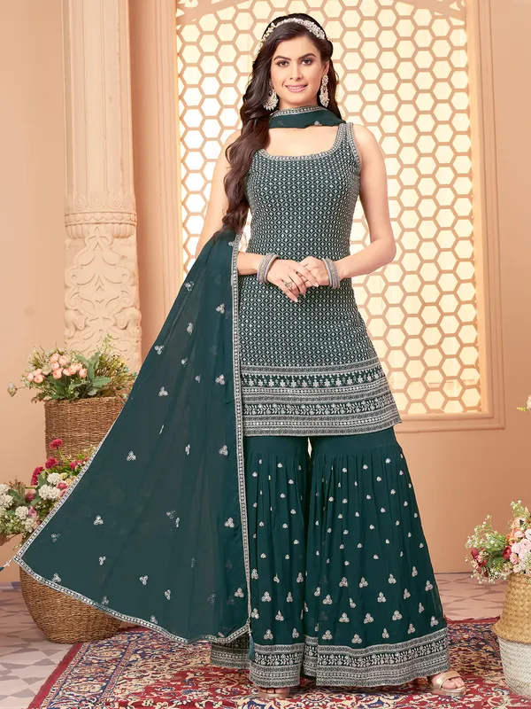 Trendy rama green georgette sharara suit
