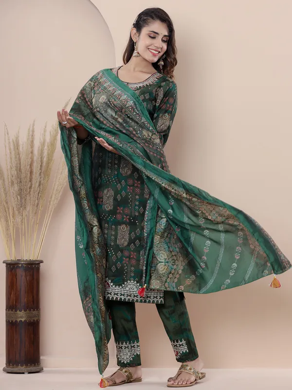 Trendy rama green printed kurti set
