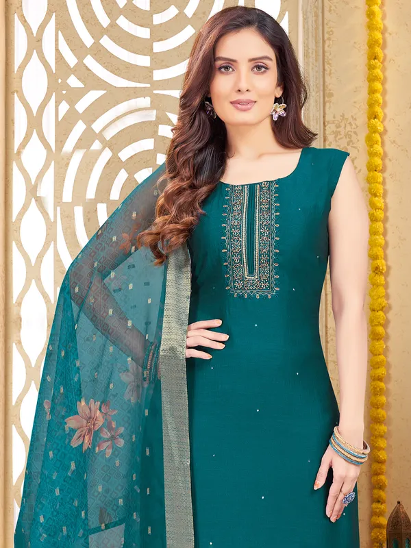 Trendy rama green silk salwar suit for wedding