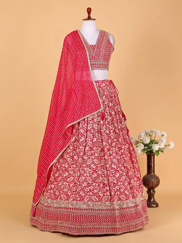 Trendy rani color silk lehenga choli with dupatta