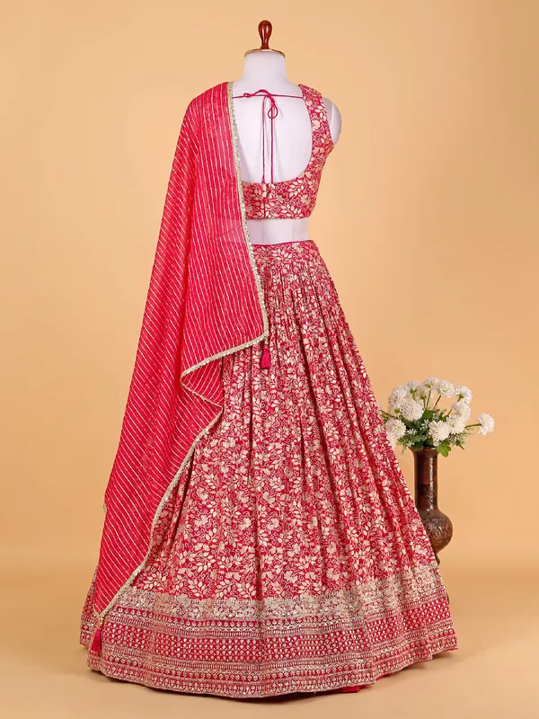 Trendy rani color silk lehenga choli with dupatta