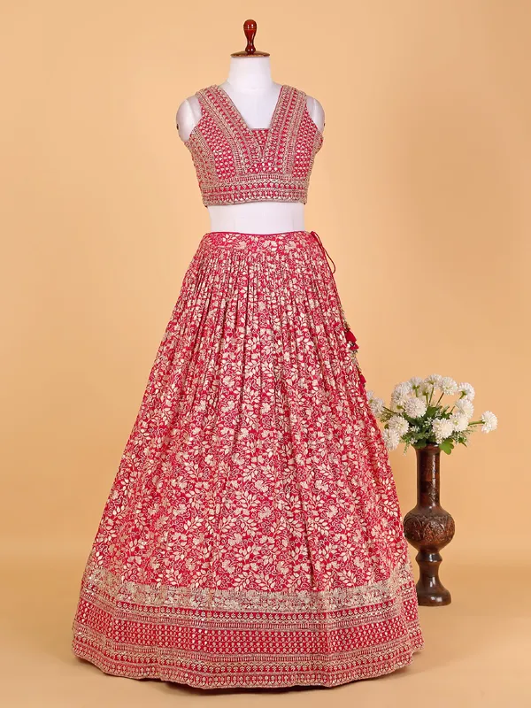 Trendy rani color silk lehenga choli with dupatta