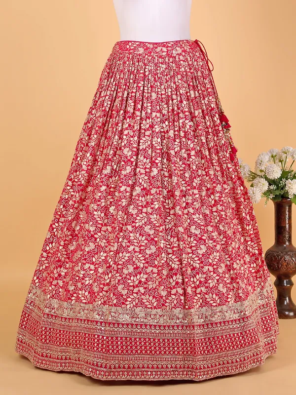 Trendy rani color silk lehenga choli with dupatta