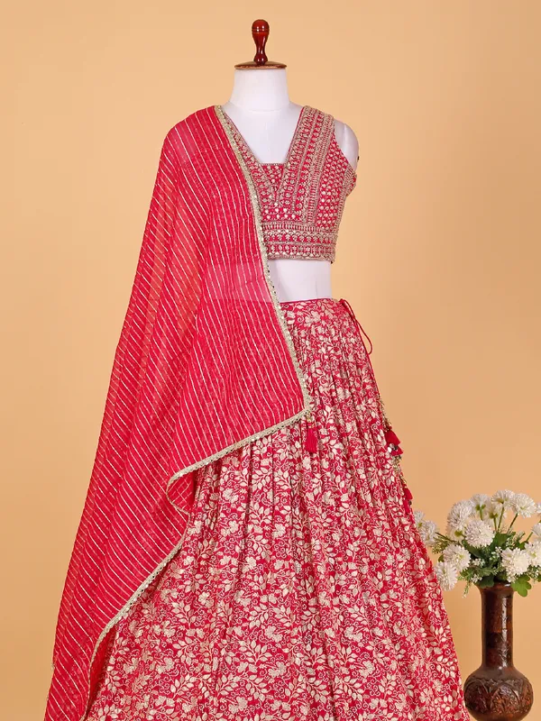 Trendy rani color silk lehenga choli with dupatta