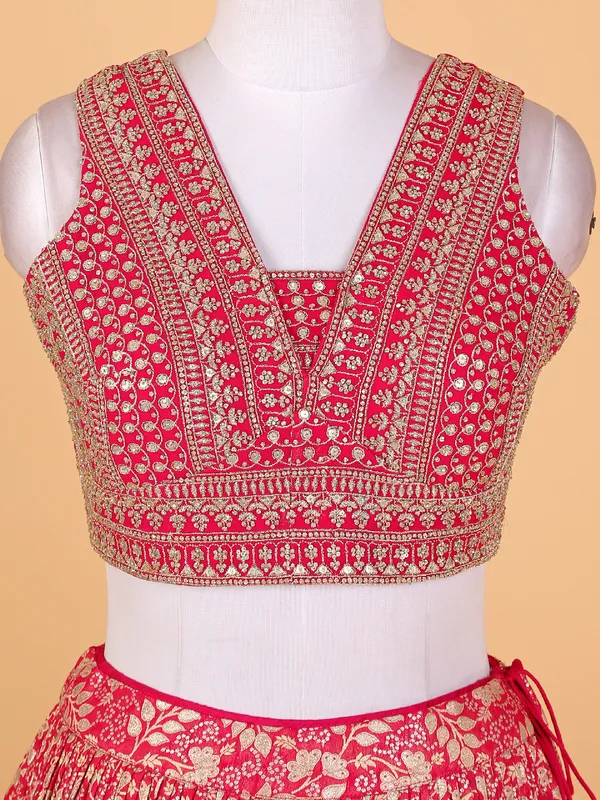 Trendy rani color silk lehenga choli with dupatta