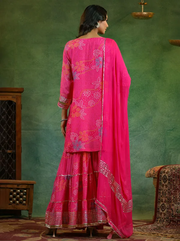 Trendy rani color silk sharara kurti set