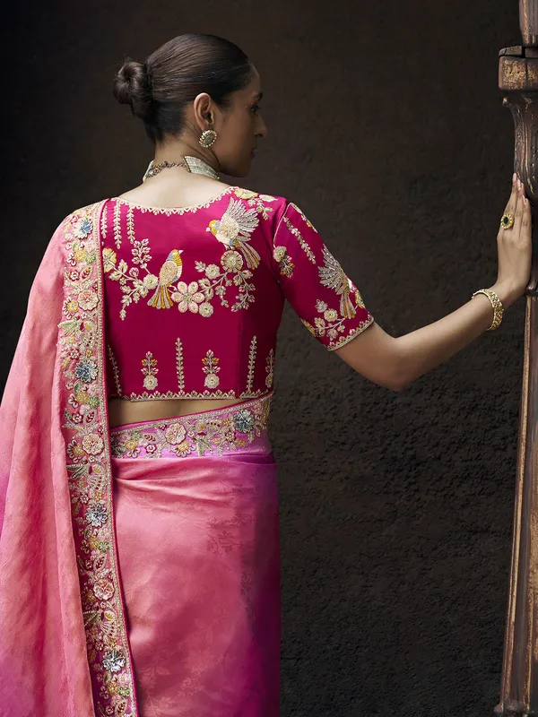 Trendy rani color viscose saree