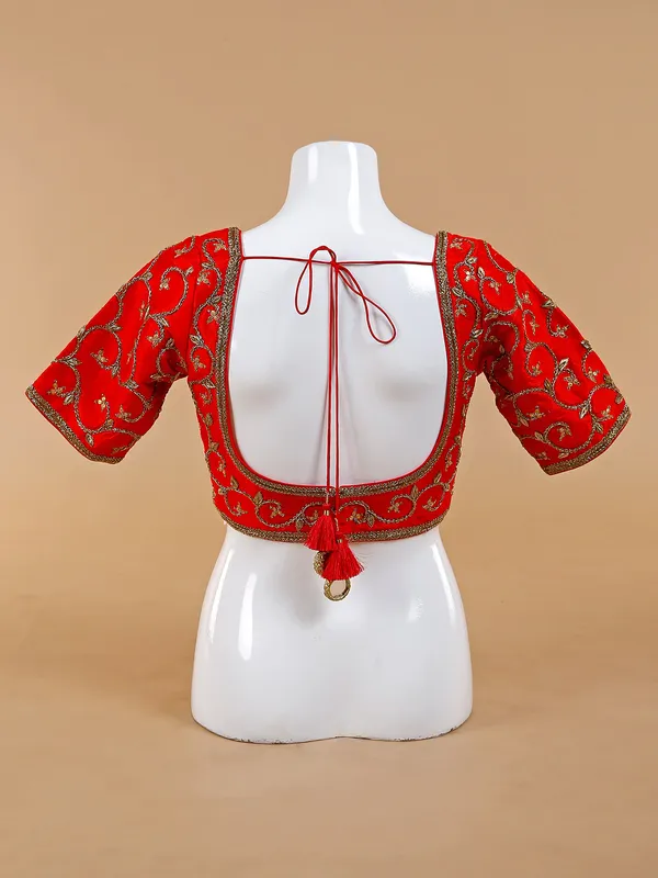 Trendy raw silk red blouse