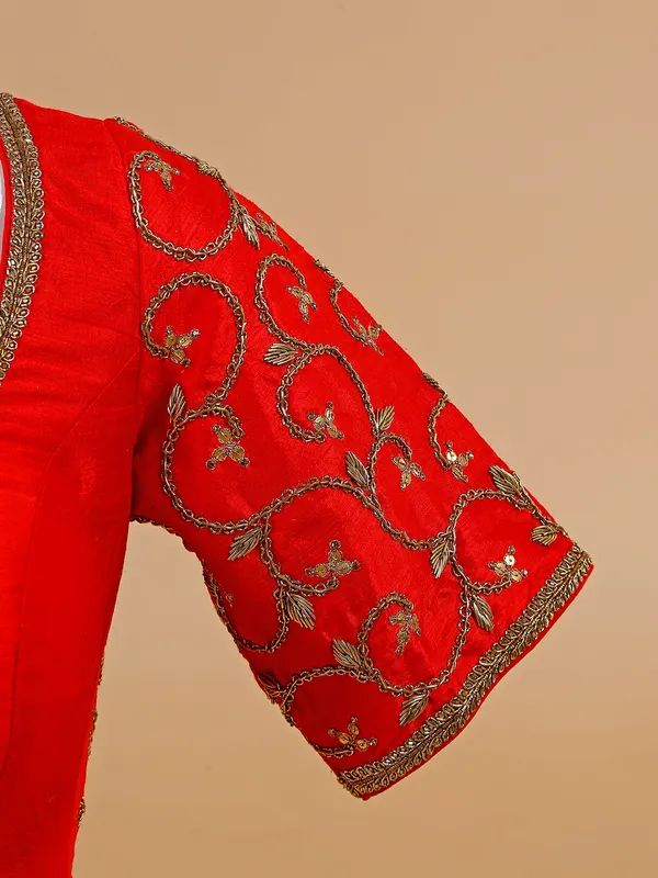 Trendy raw silk red blouse
