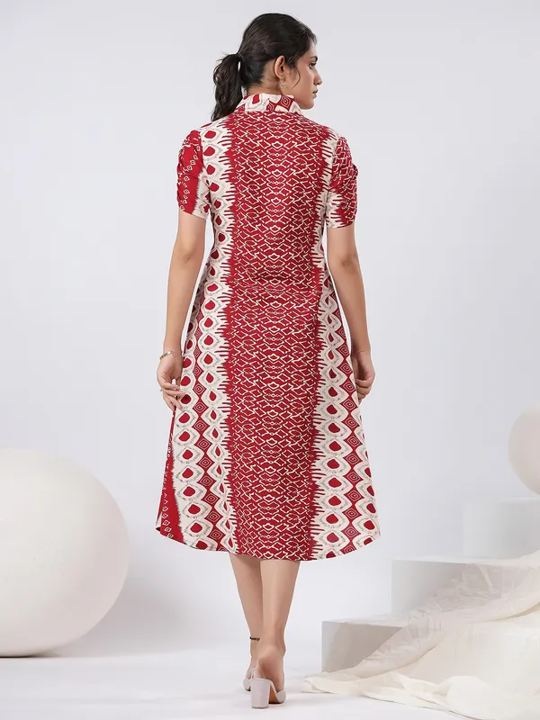 Trendy red cotton printed kurti