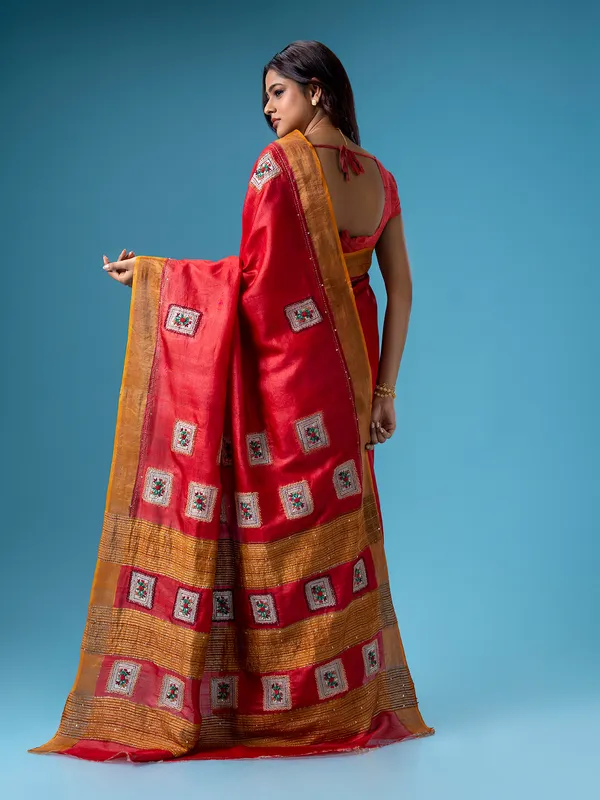 Trendy red cotton saree