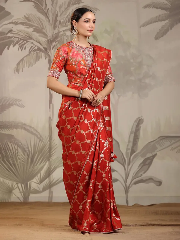 Trendy red dola silk saree