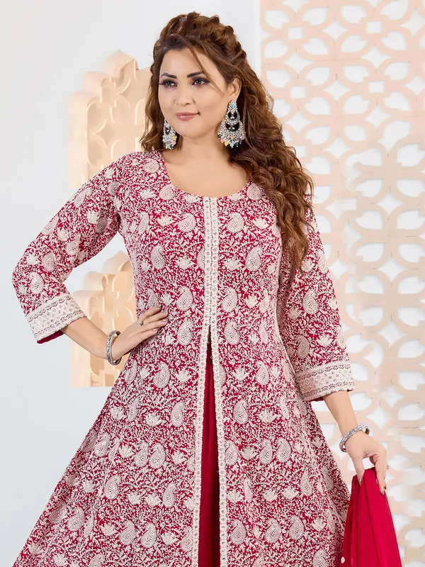 Trendy red georgette palazzo salwar suit for women