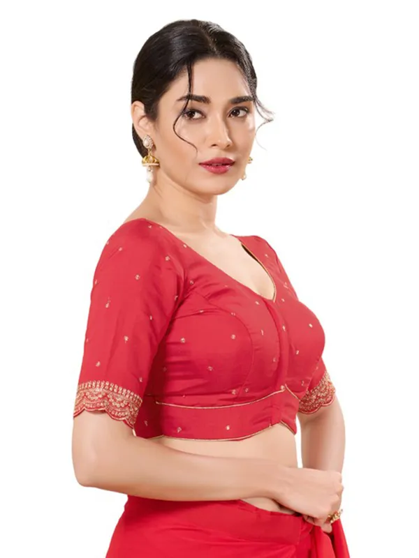 Trendy red readymade blouse in silk