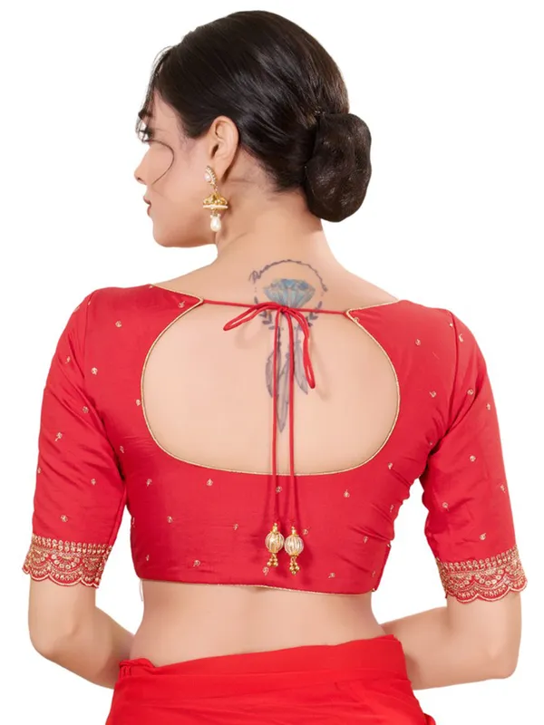 Trendy red readymade blouse in silk