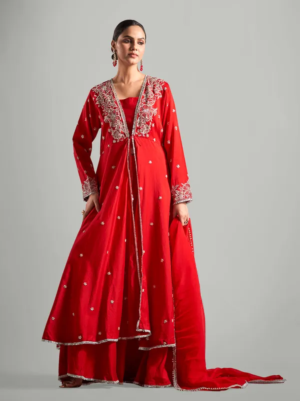 Trendy red silk lehenga salwar suit