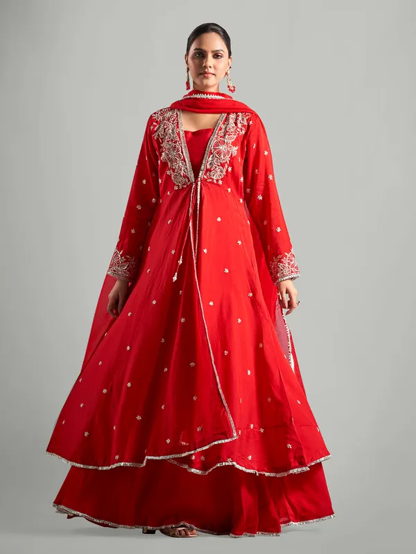 Trendy red silk lehenga salwar suit