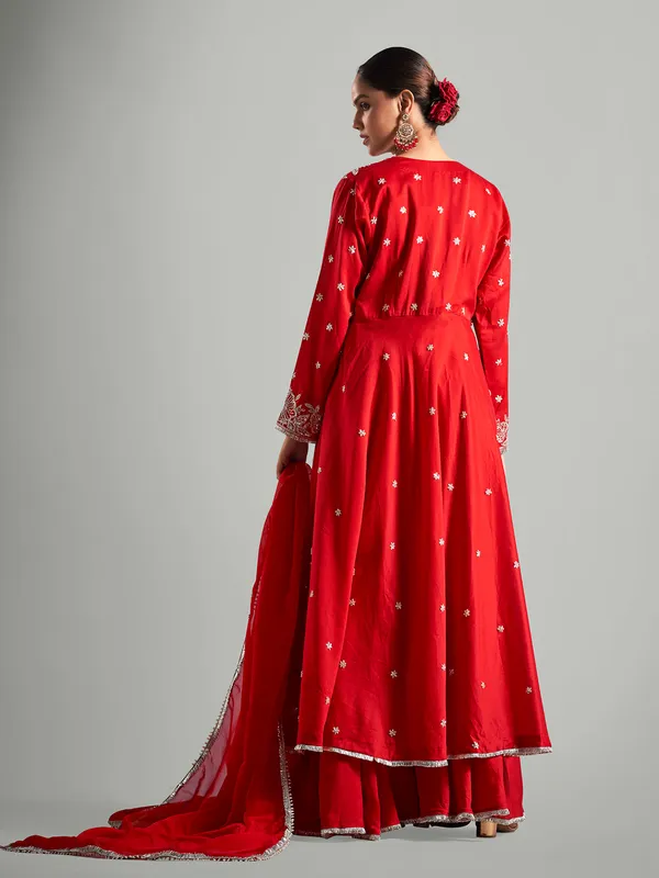 Trendy red silk lehenga salwar suit
