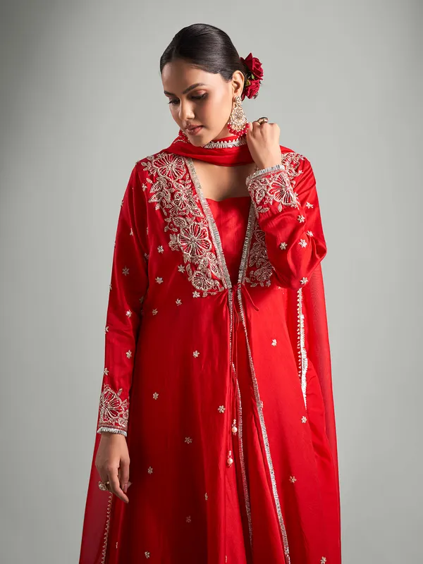 Trendy red silk lehenga salwar suit