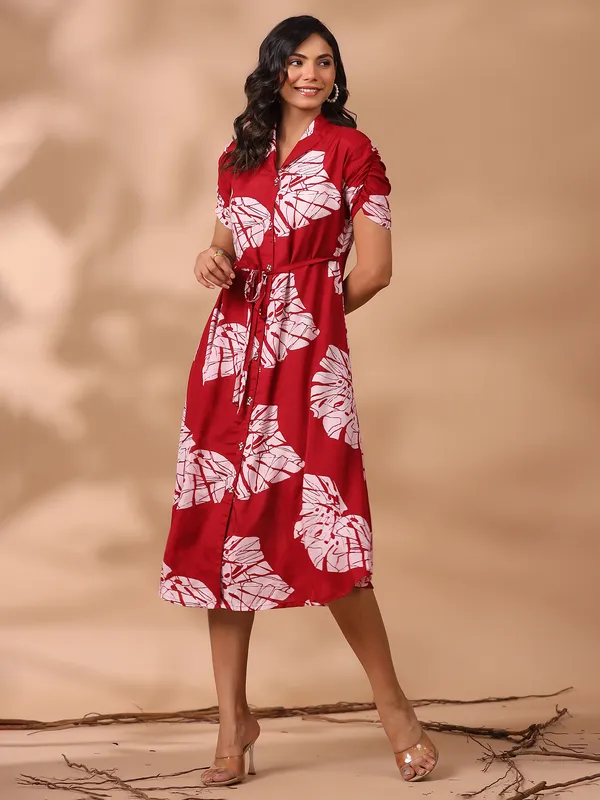 Trendy red silk printed kurti