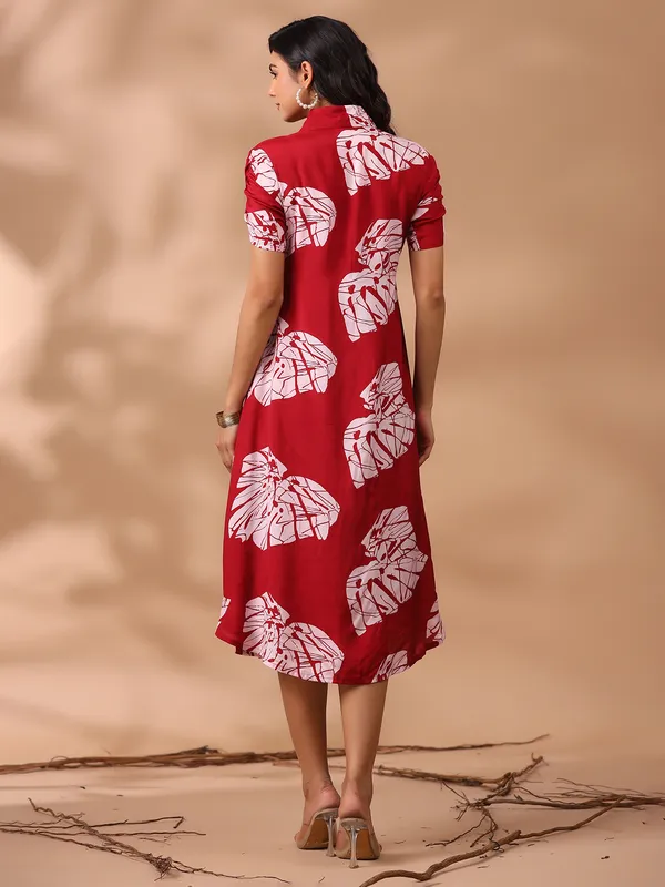 Trendy red silk printed kurti