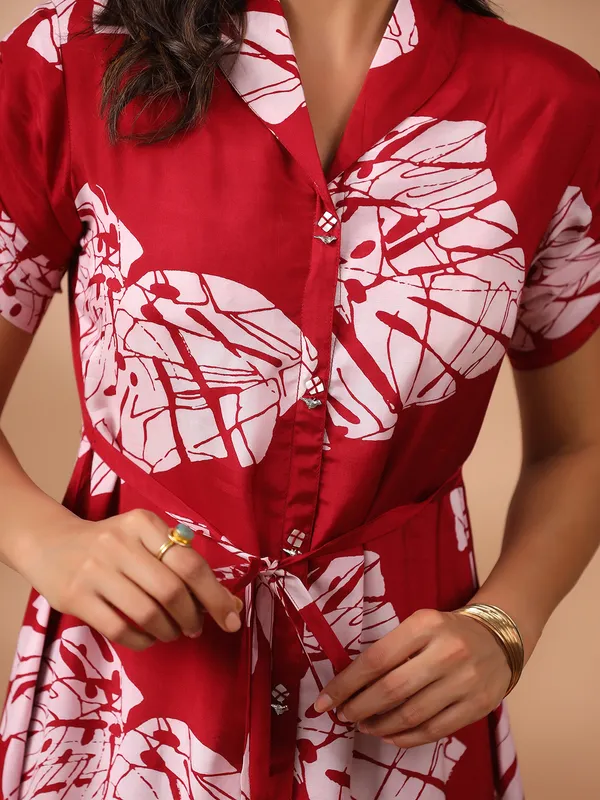 Trendy red silk printed kurti