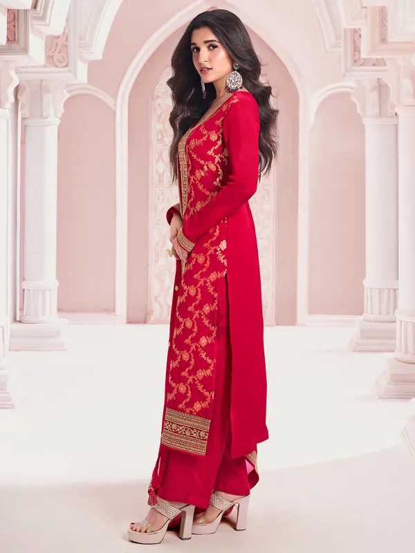 Trendy red silk salwar suit for festive