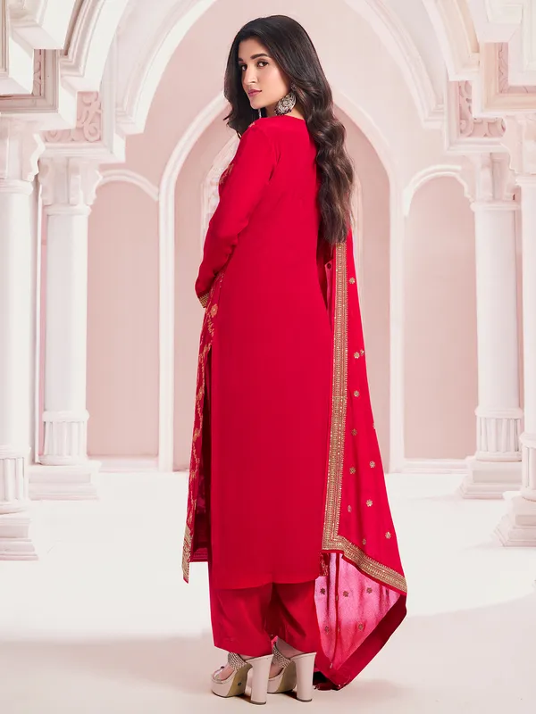 Trendy red silk salwar suit for festive