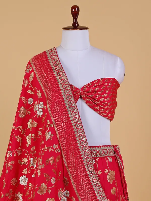 Trendy red silk unstitched lehenga choli