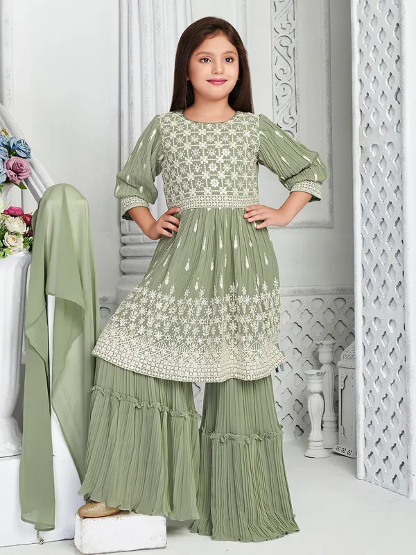 Trendy sage green georgette sharara suit