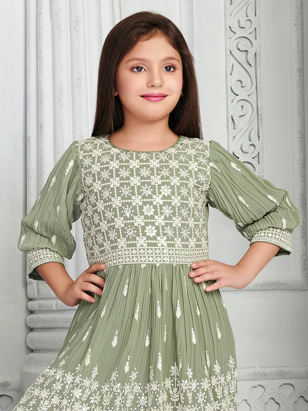 Trendy sage green georgette sharara suit
