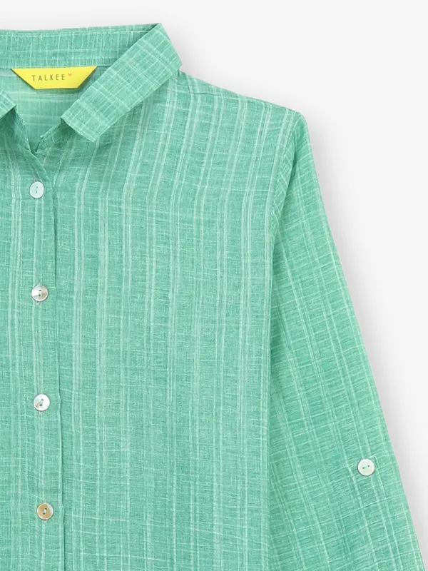 Trendy sea green cotton checks shirt