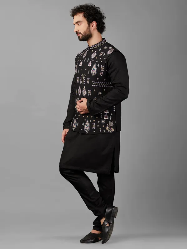 Trendy silk black waistcoat set