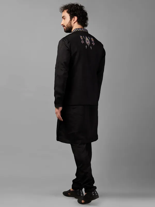 Trendy silk black waistcoat set