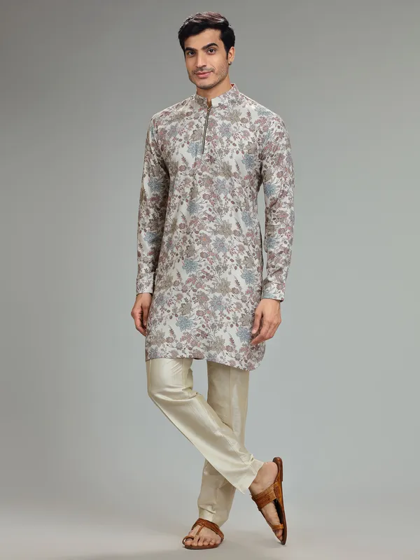 Trendy silk cream  Men Kurta pajama for festive