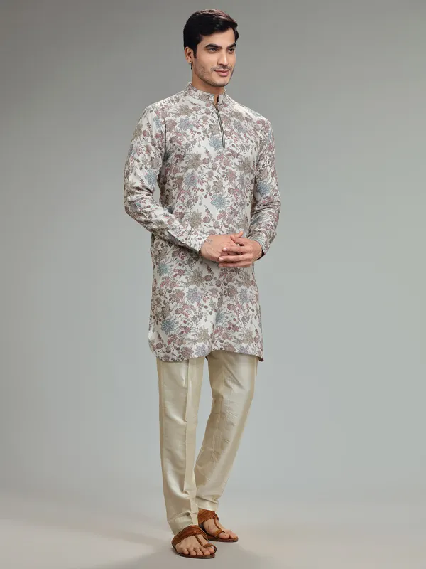 Trendy silk cream  Men Kurta pajama for festive