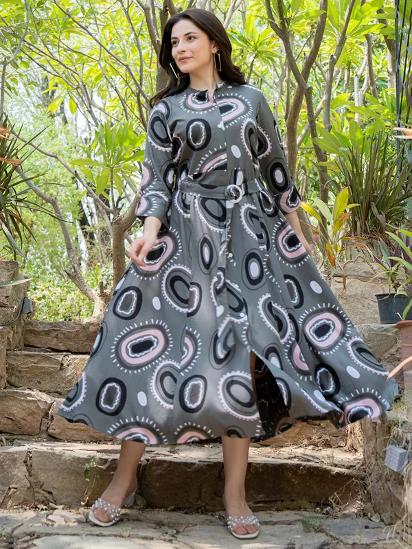 Trendy silk dark grey printed kurti