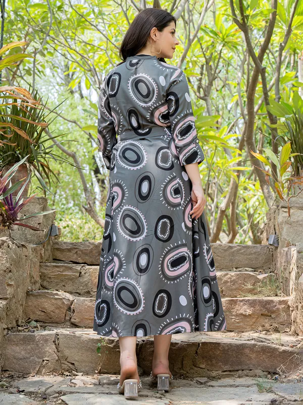 Trendy silk dark grey printed kurti