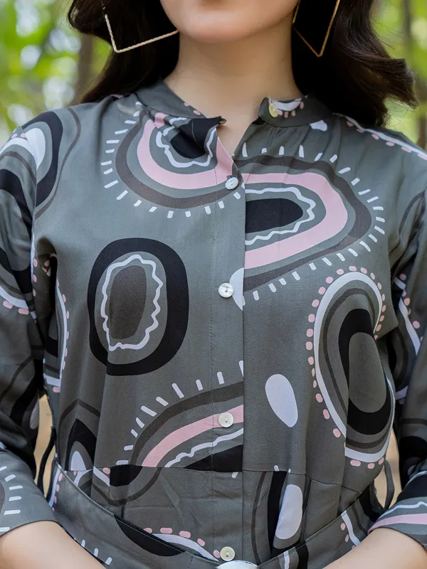 Trendy silk dark grey printed kurti