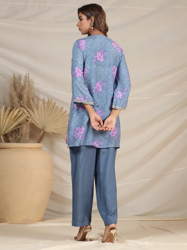 Trendy silk light blue printed co-ord set