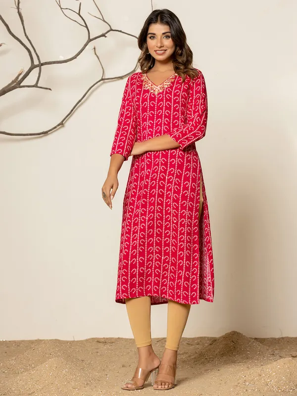 Trendy silk magenta printed kurti