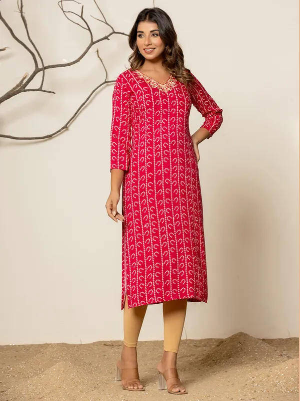 Trendy silk magenta printed kurti