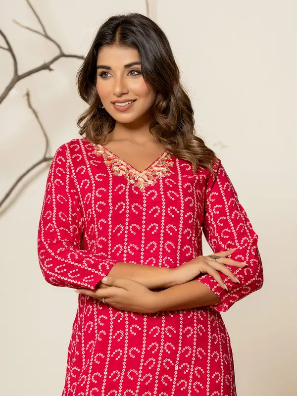 Trendy silk magenta printed kurti