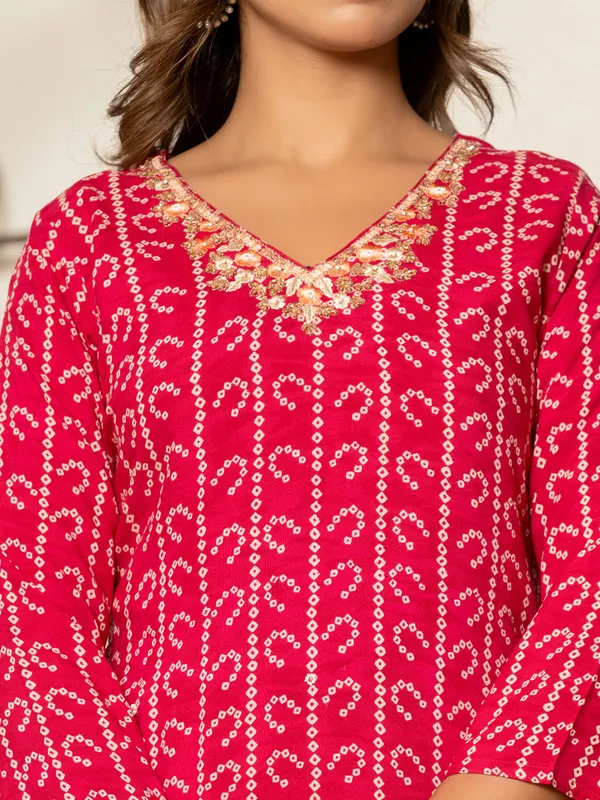 Trendy silk magenta printed kurti