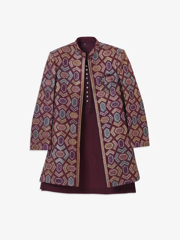 Trendy silk maroon indowestern